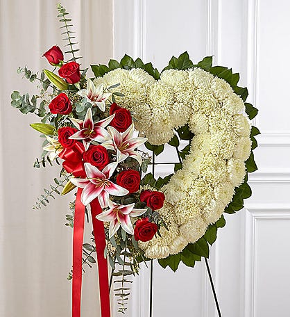 Always Remember™ Floral Heart Tribute - Red Rose & Lily